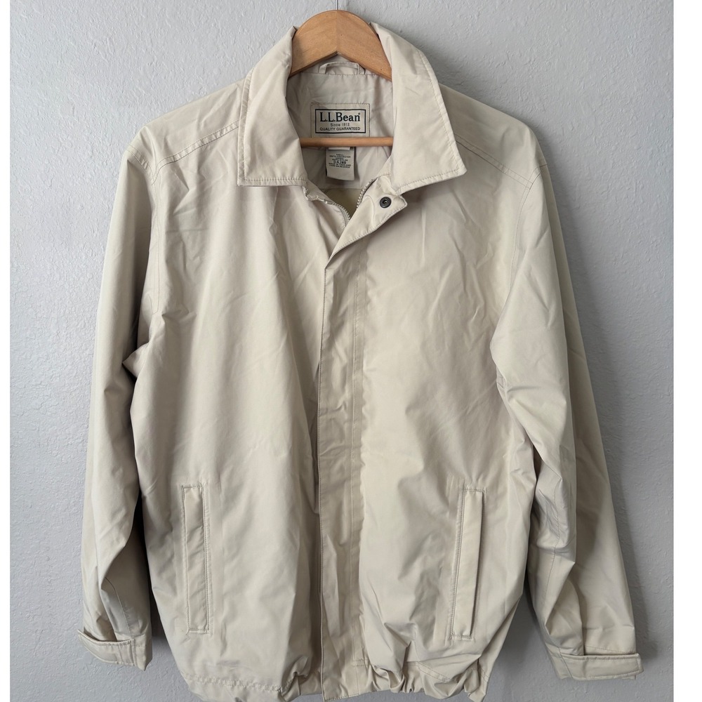 LL Bean Mens Harrington Bomber Jacket Tan Beige Full Zip Windbreaker 0AJN8 Med